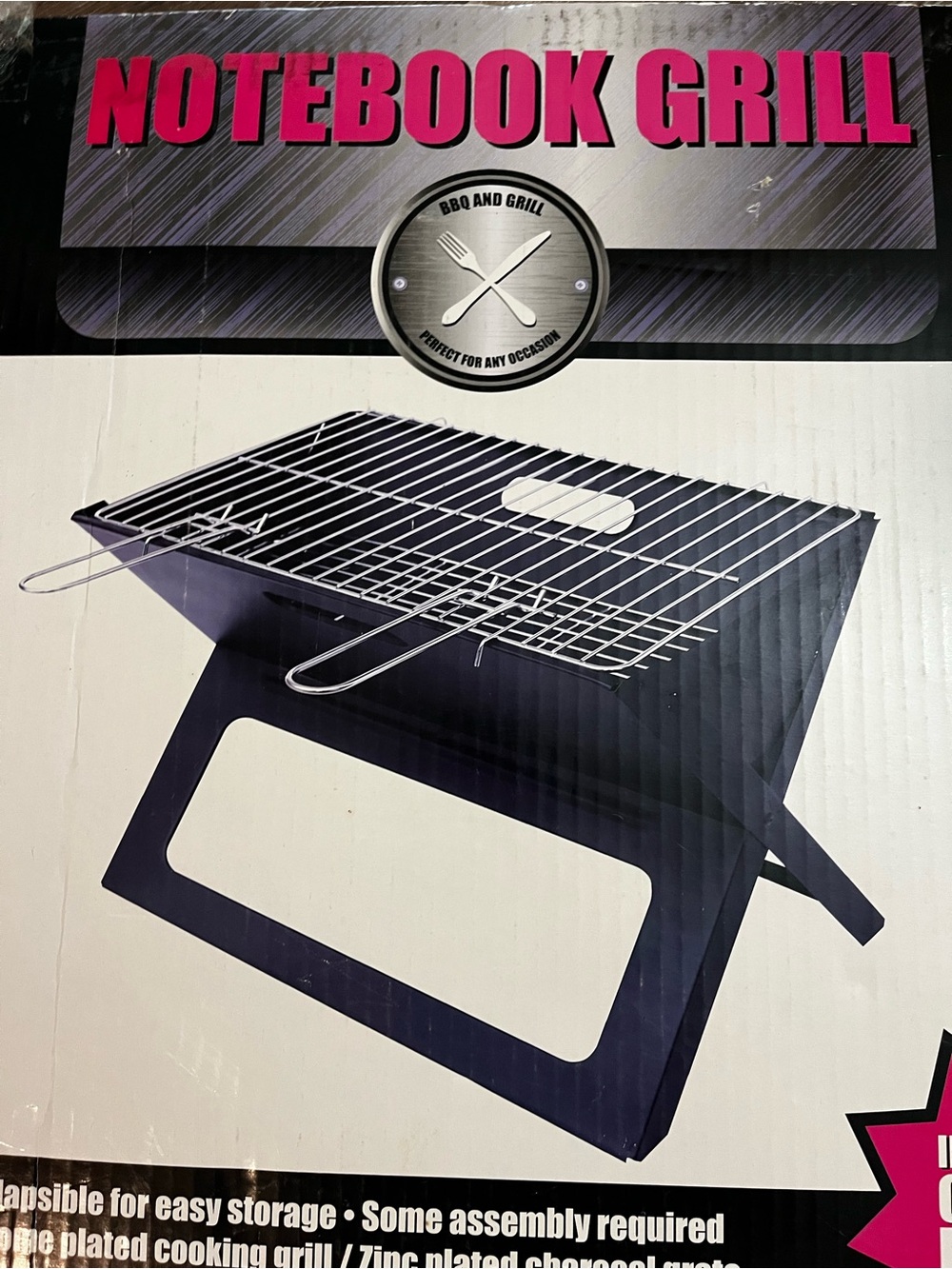 Notebook Grill Portable Folding BBQ Grill - Black, New in Box with carrying case